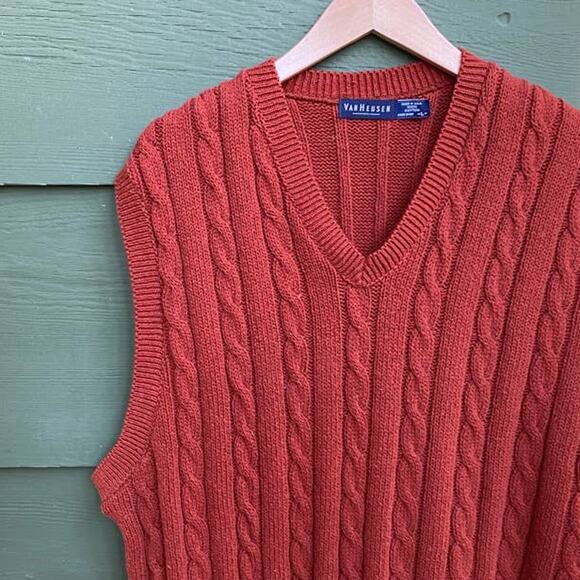 Vintage Cable Knit Vest Sienna Orange Made in USA - Picture 5 of 7